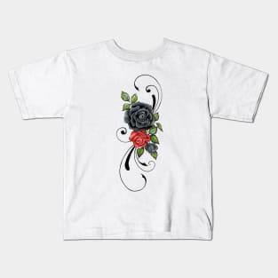 Black and Red Rose Kids T-Shirt